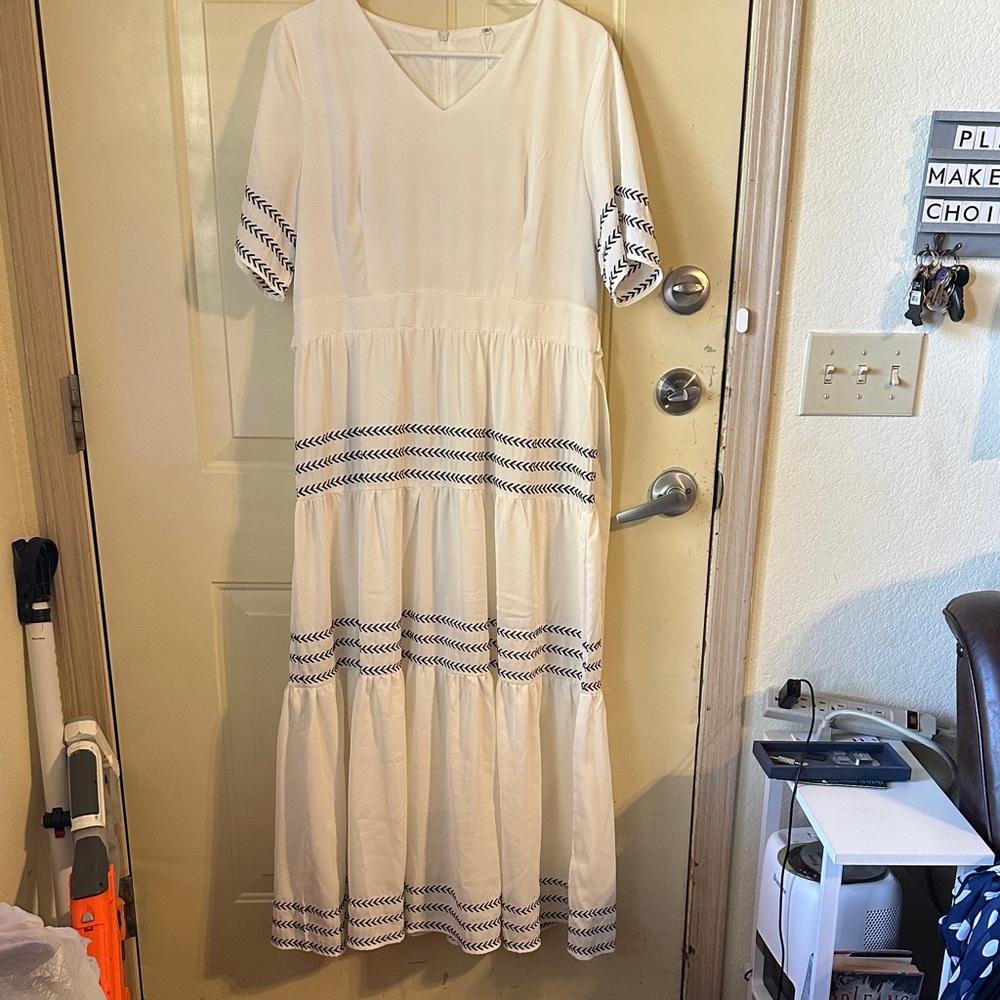 Petallush White Maxi Dress with Blue Accents